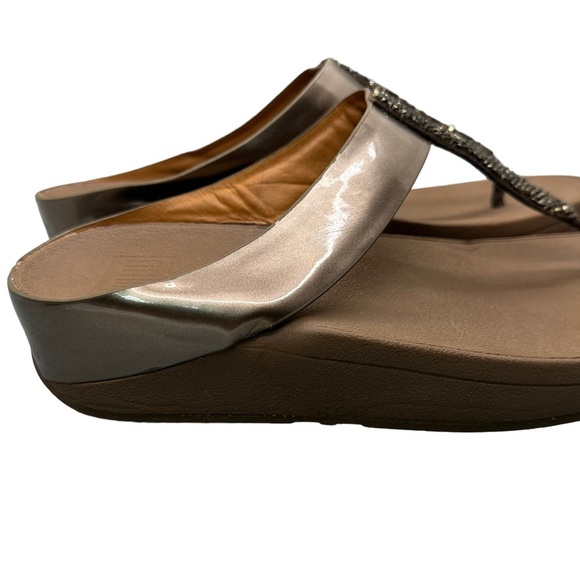 Fitflop Fino Toe-Post Flip Flops Bronze Wedge‎ 9 Style #C89-012 Glitter Studded - Picture 9 of 11